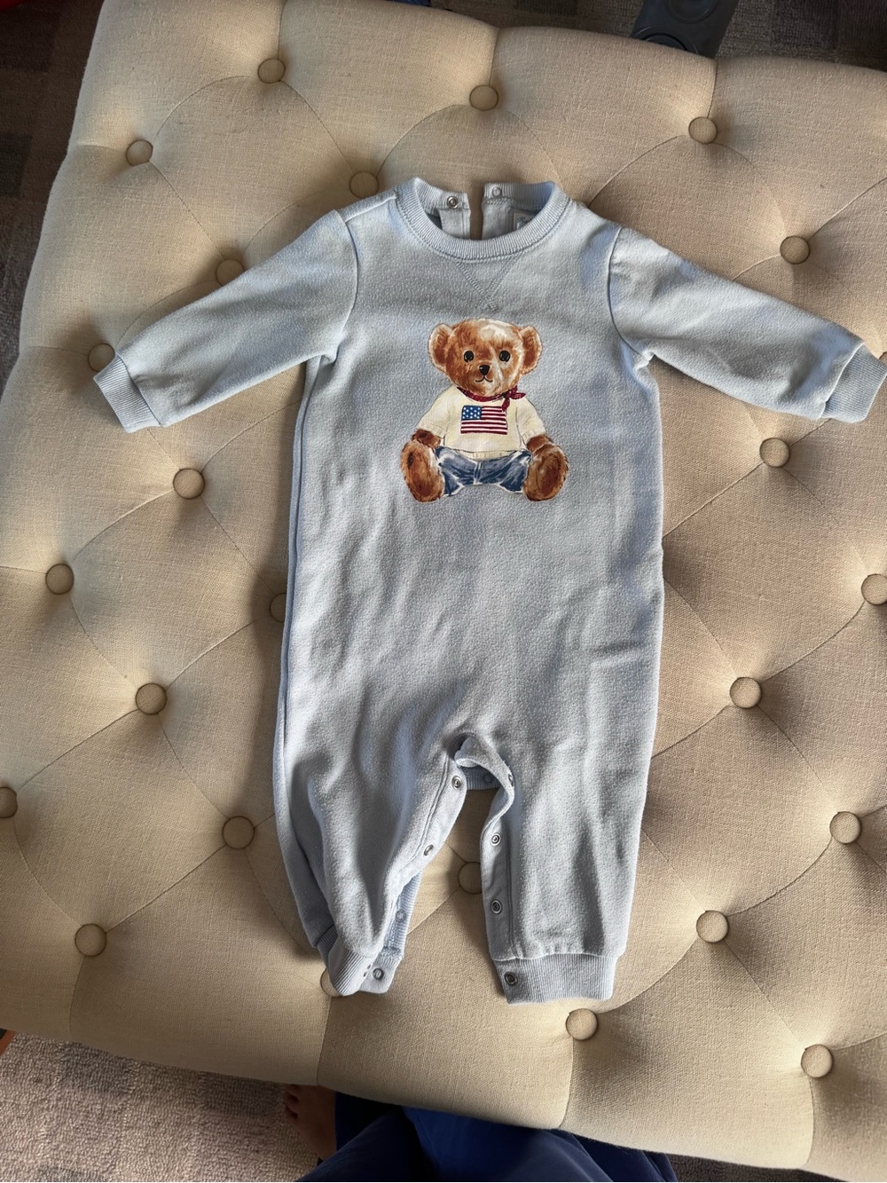 Ralph Lauren Light Blue Teddy Bear One-Piece Bodysuit